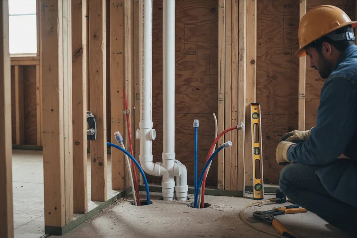 Drain and supply rough-in during Leak Detection in Kensett