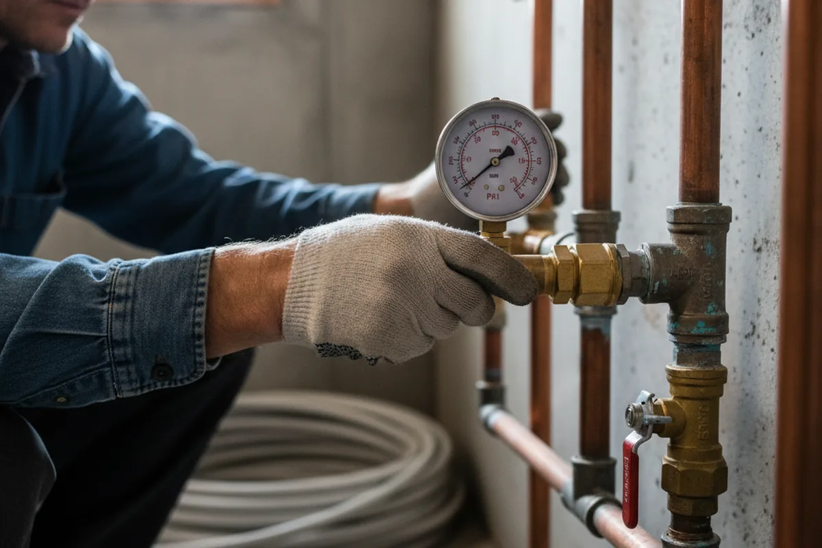 Pressure testing a repaired line during Water Line Repair in Kensett